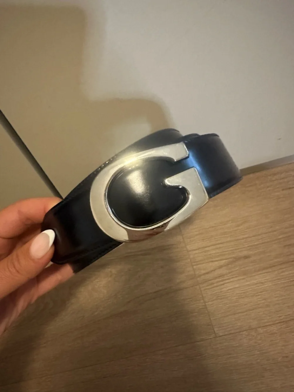 Gucci Navy Blue 80’s Vintage Leather Belt with Silver 'G' Buckle 80-32